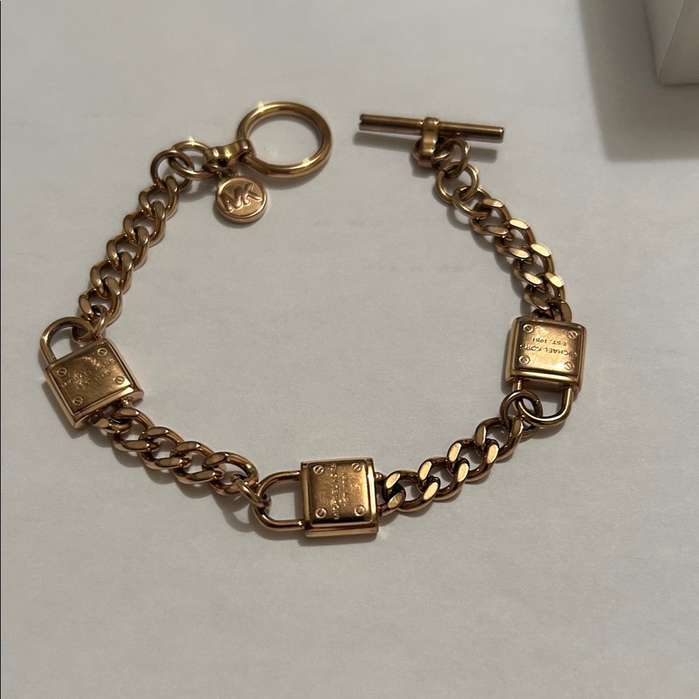 Michael Kors Gold Chain Bracelet with Padlock Charms
